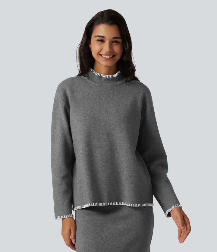 Ze stójką i długim rękawem Crochet sweter do pracy