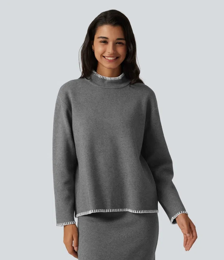 Ze stójką i długim rękawem Crochet sweter do pracy