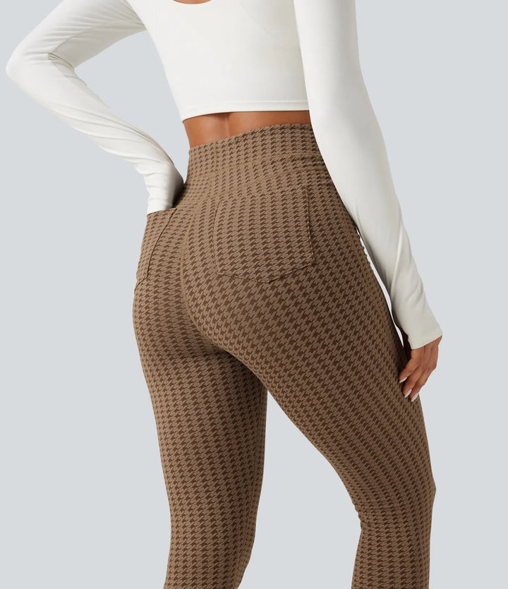 Legginsy do jogi z wysokim stanem i kieszeniami w pepitkę