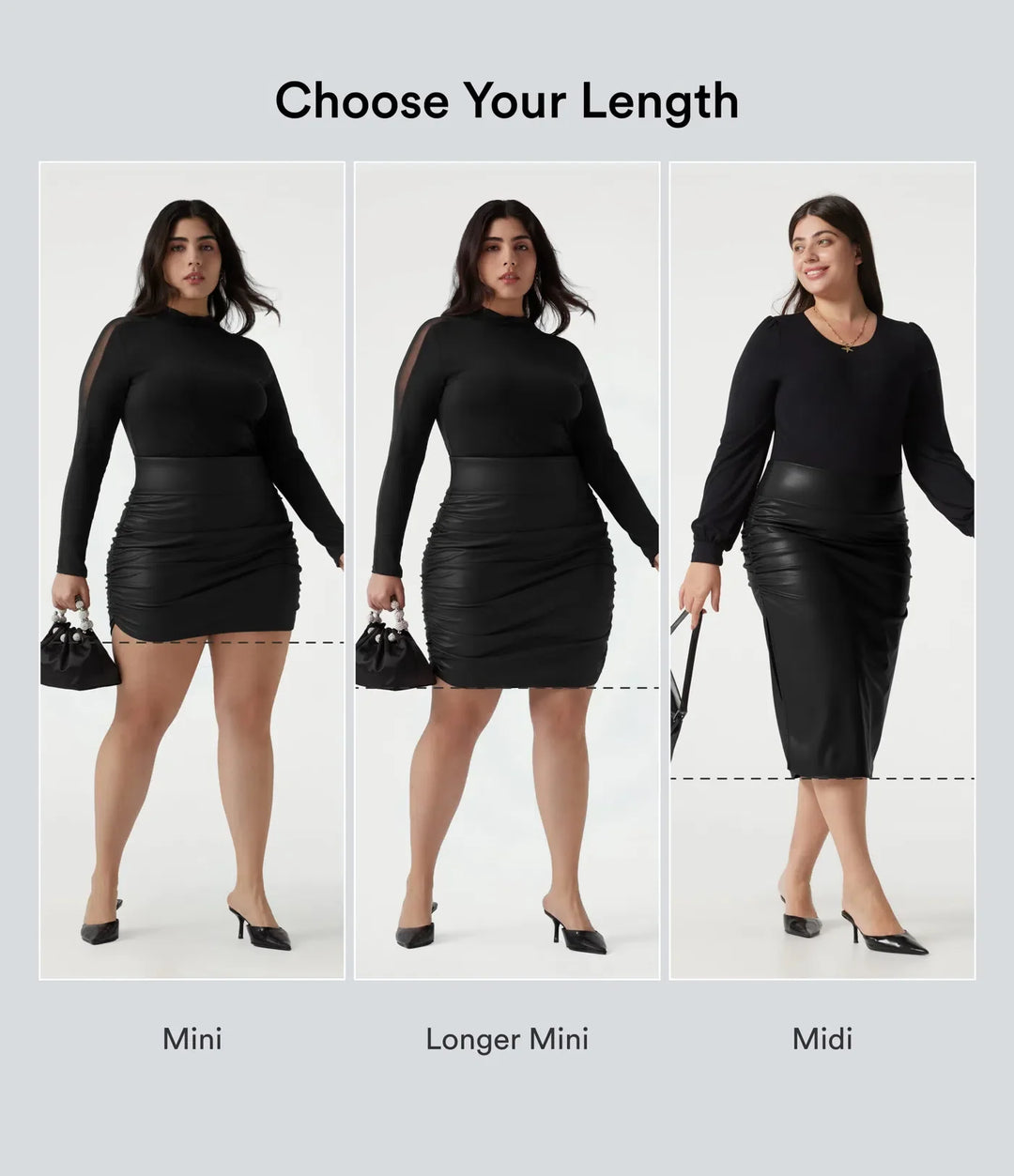 Plus size z wysokim stanem modelujące brzuch marszczony z zaokrąglonym dołem 2-in-1 polarowy PU skórzany midi na co dzień spódnica