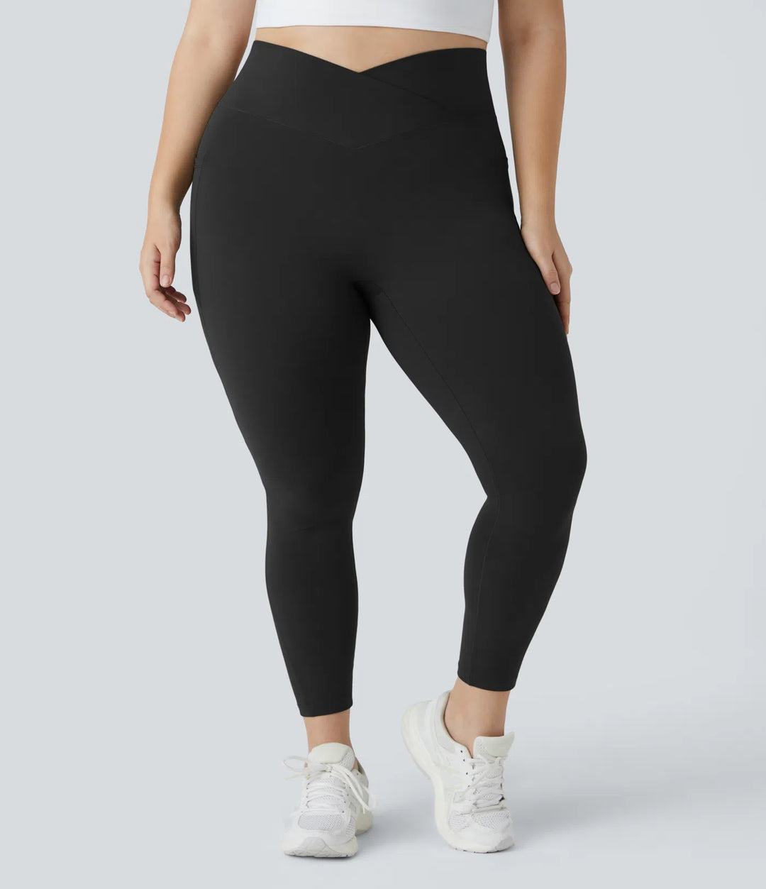 SoftlyZero legginsy z wysokim stanem, z krzyżowanym pasem, z kieszenią, gładkie, w rozmiarach plus, o pełnej długości