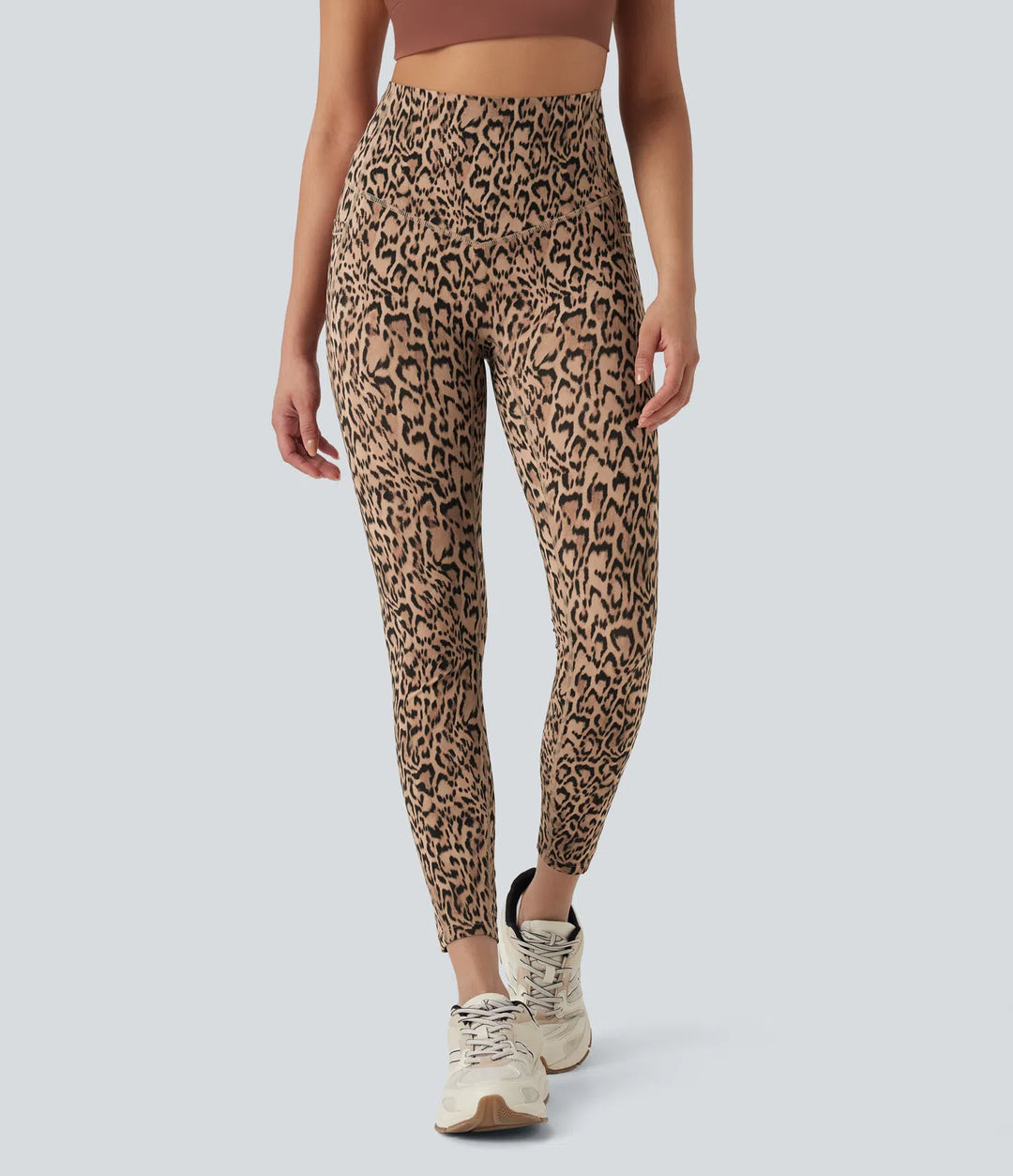 Halara UltraSculpt legginsy do jogi w panterkę, z wysokim stanem, modelujące brzuch i z kieszeniami