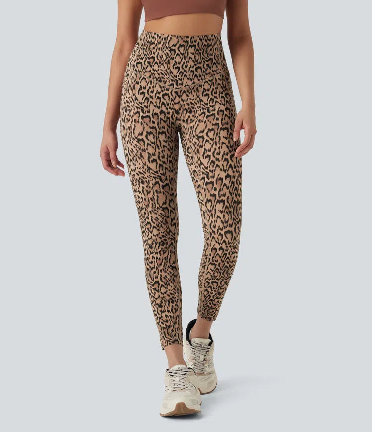 Halara UltraSculpt legginsy do jogi w panterkę, z wysokim stanem, modelujące brzuch i z kieszeniami