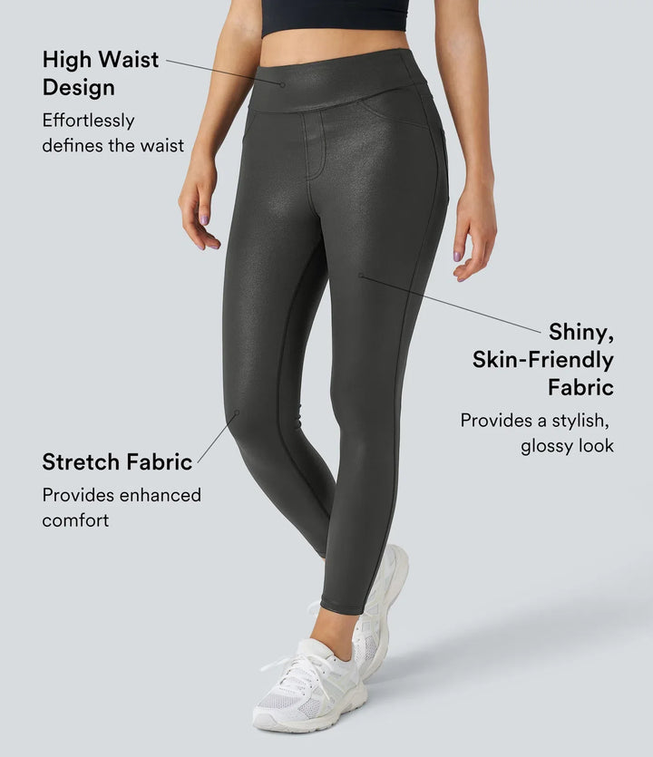 SoftlyZero ze skóry ekologicznej z wysokim stanem i kieszenią do pracy legginsy