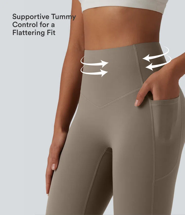 Halara UltraSculpt legginsy do jogi z wysokim stanem, modelujące brzuch, z rozkloszowanymi nogawkami i kieszeniami