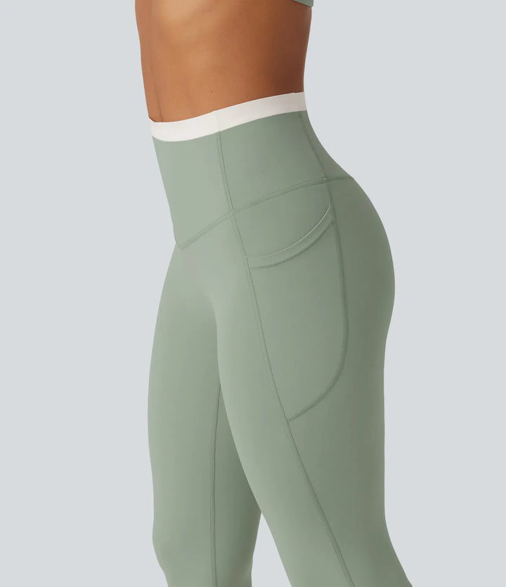 Milejka UltraSculpt z wysokim stanem modelujące brzuch kolor block skinny legginsy do jogi z kieszeniami
