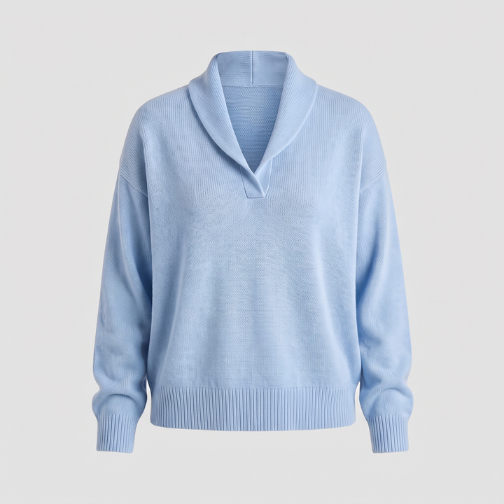 KLASYCZNY DZIANINOWY SWETER Z DEKOLTEM W SEREK