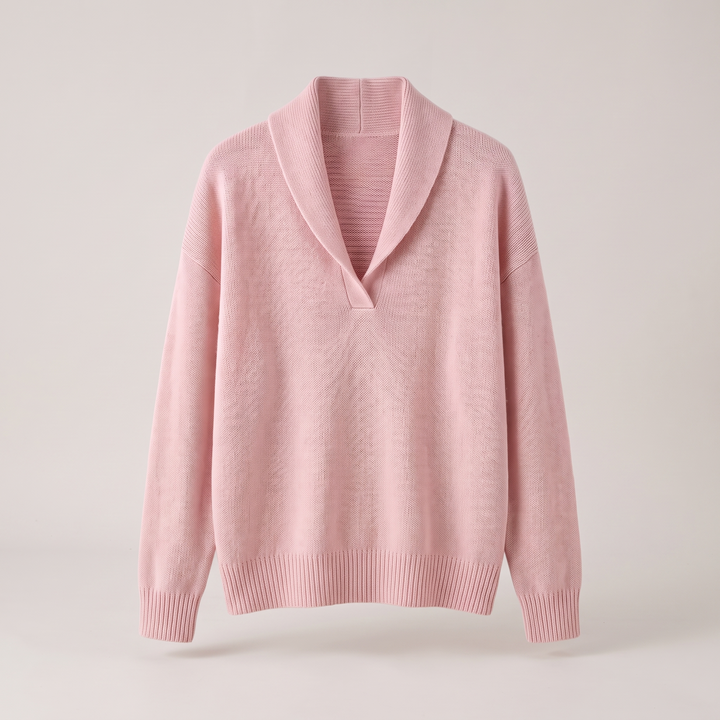 KLASYCZNY DZIANINOWY SWETER Z DEKOLTEM W SEREK