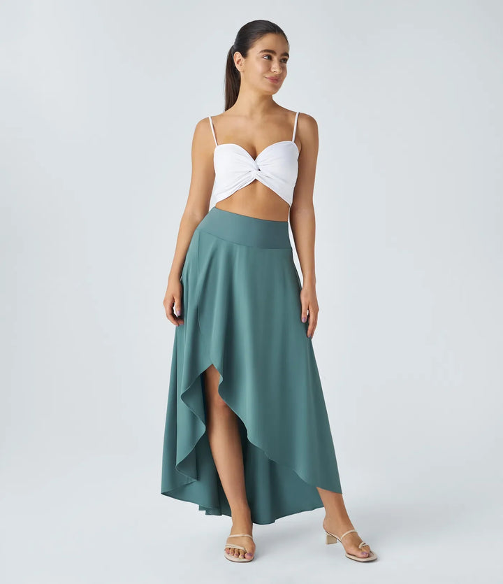 Breezeful z wysokim stanem High Low Ruffle 2-in-1 Flowy szybkoschnący na co dzień regularny spódnica maxi