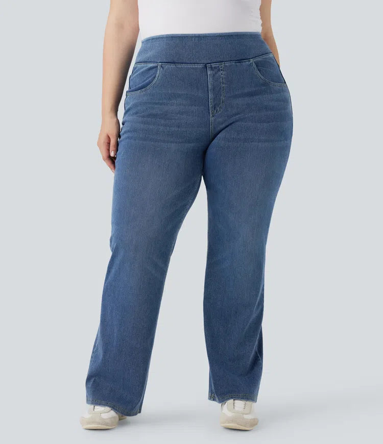 Halara Flex jeansy bootcut z wysokim stanem, kieszeniami i pranym wykończeniem — na co dzień — w rozmiarze plus
