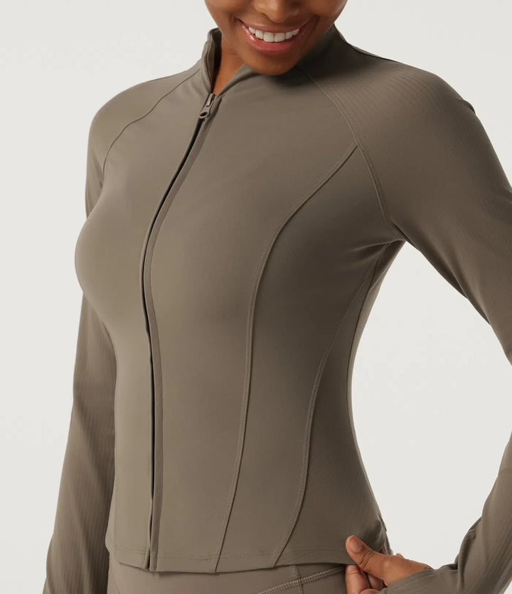 Milejka UltraSculpt z półgolfem z długim rękawem joga Curvy kurtka z otwory na kciuki i kieszenie