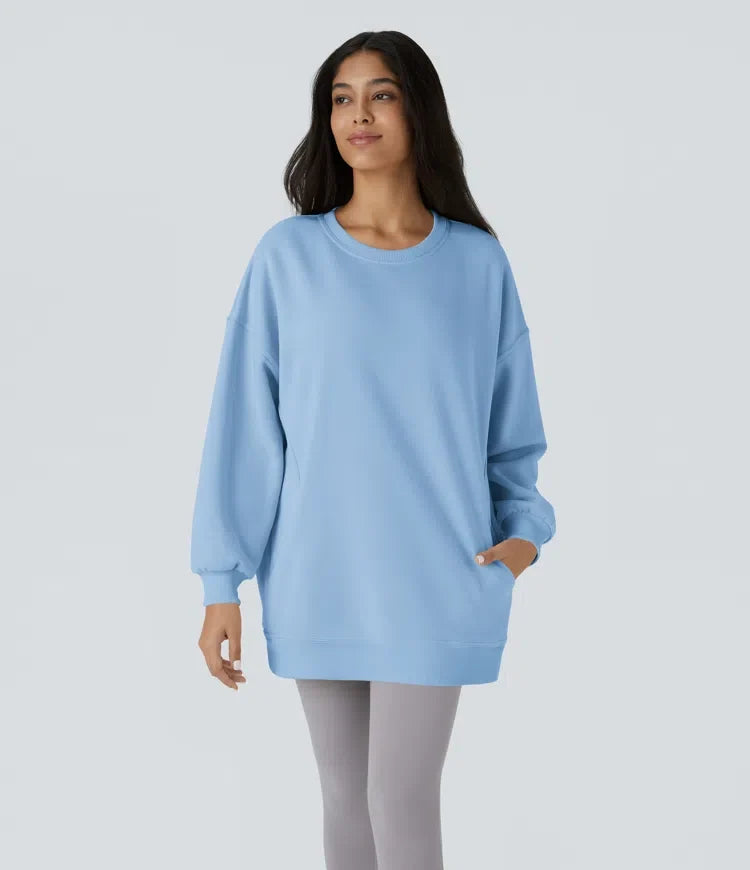 Z okrągłym dekoltem i długim rękawem kieszeń oversize polarowy bluza na co dzień