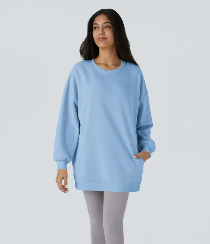 Z okrągłym dekoltem i długim rękawem kieszeń oversize polarowy bluza na co dzień
