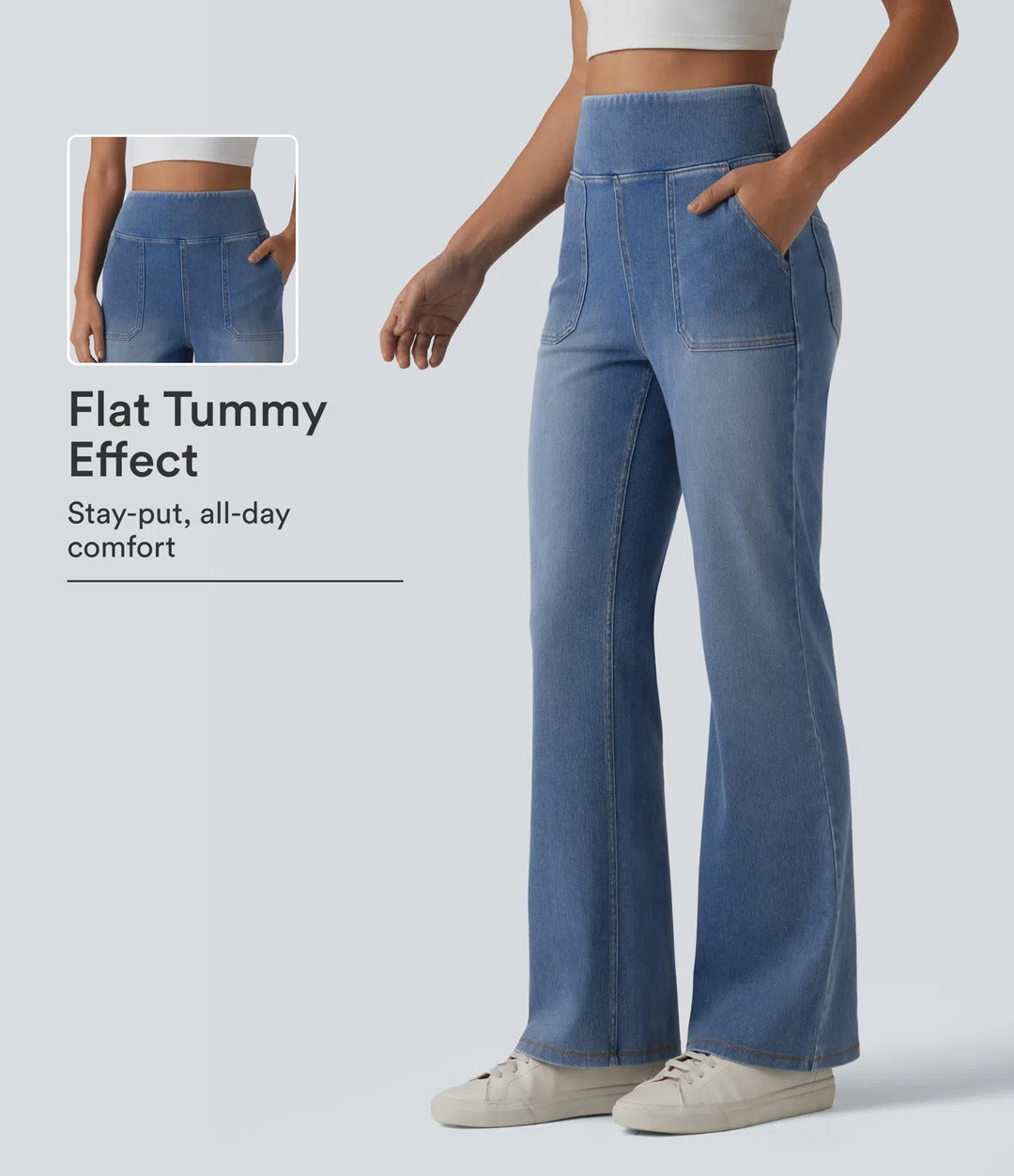 Halara Flex jeansy bootcut z wysokim stanem, z modelującym efektem na brzuch i z kieszeniami