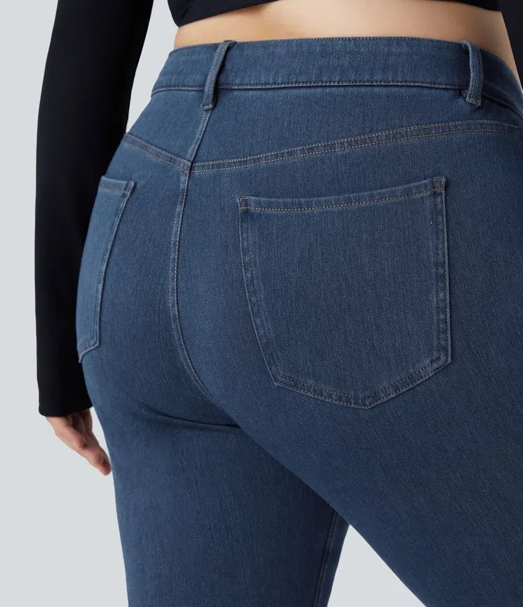 Halara Flex Mid Rise — dżinsy z kieszeniami, luźny krój, duże rozmiary