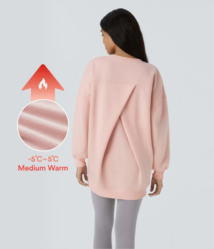Oversize bluza z polaru z okrągłym dekoltem, długimi rękawami i kieszenią, na co dzień