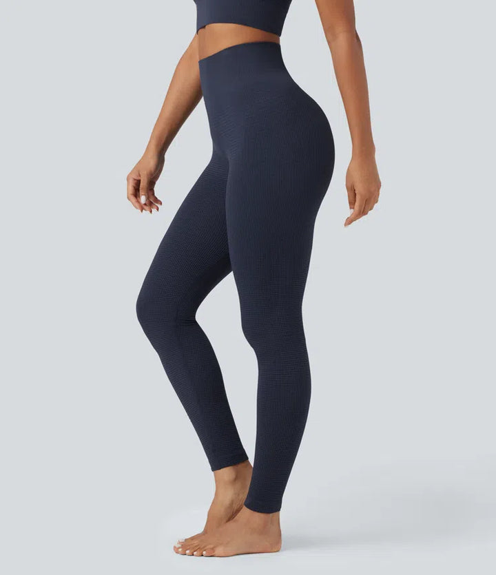 OneForm Bezszwowe gofrowane legginsy do jogi z wysokim stanem, długość 7/8