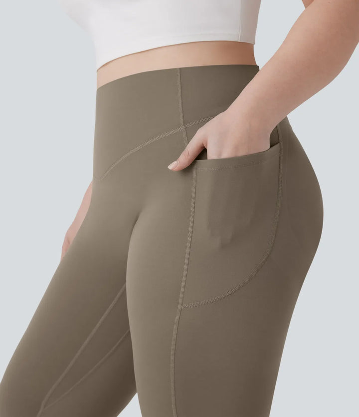 Milejka UltraSculpt z wysokim stanem marszczony unoszące pośladki modelujące brzuch kieszeń modelujące joga bootcut plus size legginsy