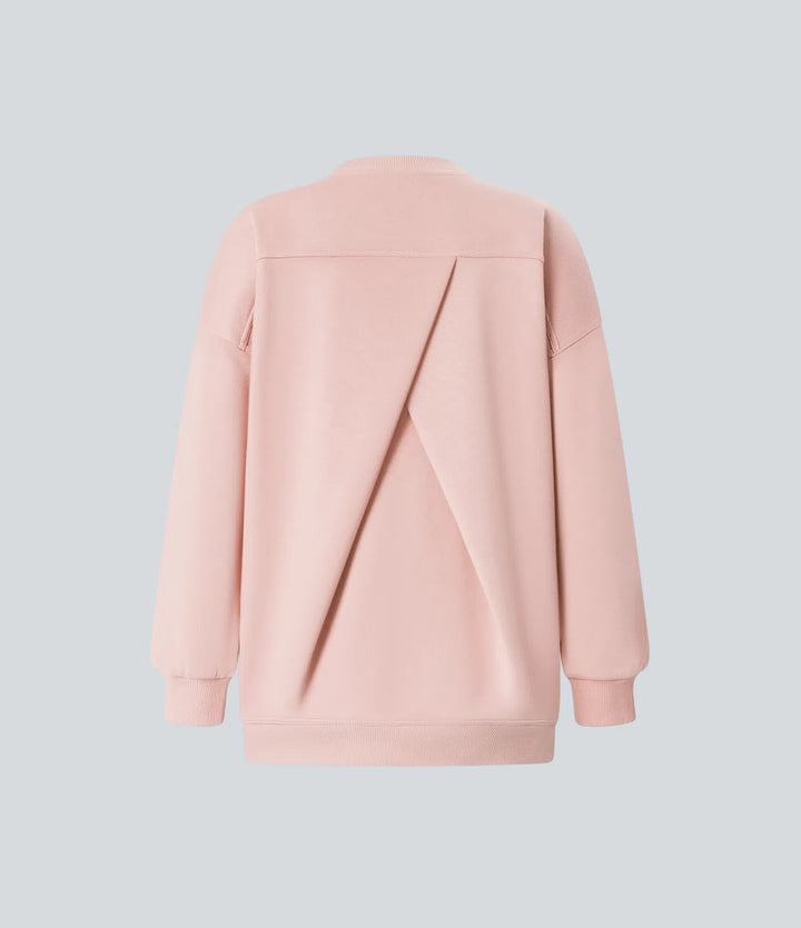 Oversize bluza z polaru z okrągłym dekoltem, długimi rękawami i kieszenią, na co dzień