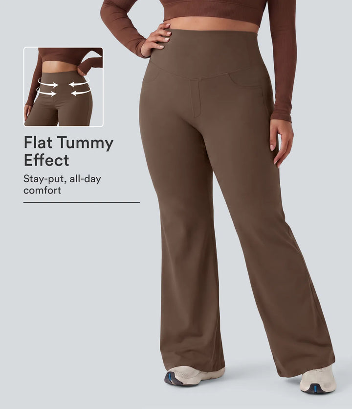 Plus size DayStretch — luźne spodnie do jogi z wysokim stanem, funkcją modelowania brzucha, szerokimi nogawkami i kieszeniami