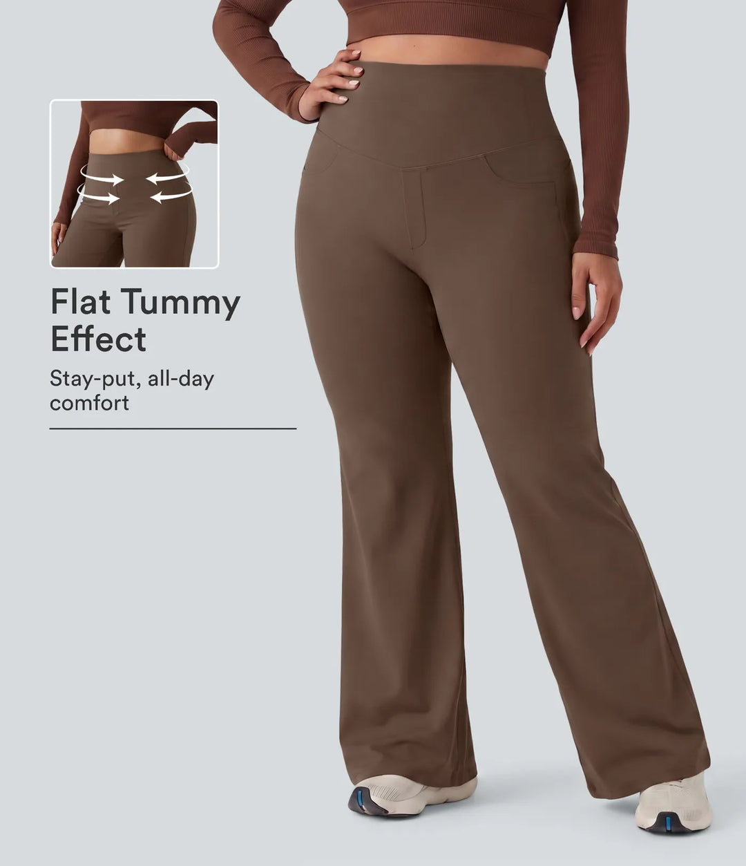 Plus size DayStretch z wysokim stanem modelujące brzuch z szeroką nogawką baggy spodnie do jogi z kieszeniami