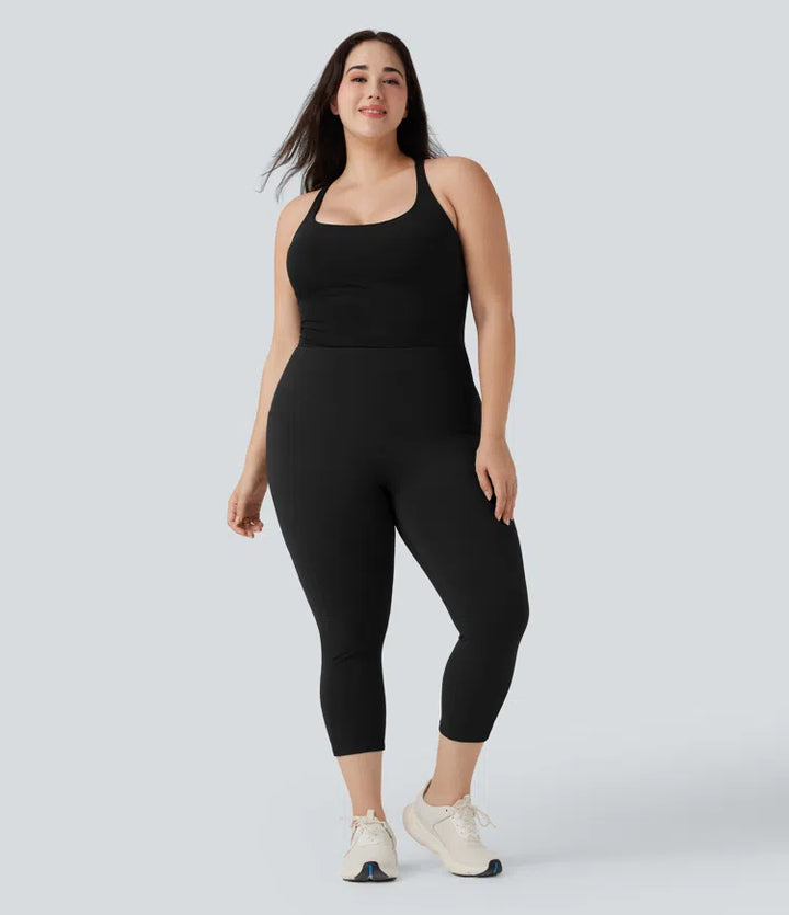 Legginsy treningowe capri Halara UltraSculpt SoCinched w rozmiarze plus, z wysokim stanem, z efektem scrunch modelującym pośladki i modelującym brzuch, z kieszeniami