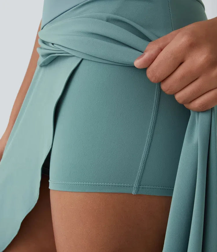 Breezeful z wysokim stanem High Low Ruffle 2-in-1 Flowy szybkoschnący na co dzień regularny spódnica maxi