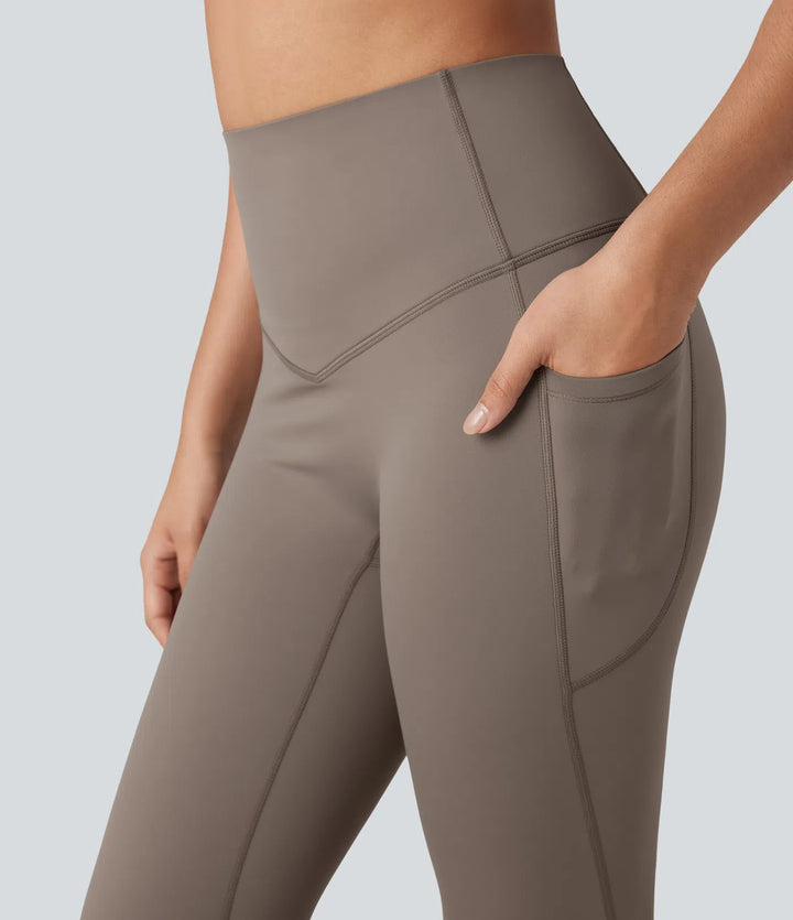 SoCinched legginsy do jogi z polaru z wysokim stanem, modelujące brzuch, z kieszeniami.