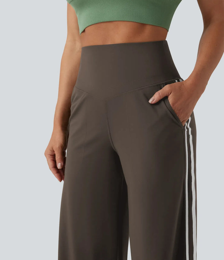 Milejka UltraSculpt z wysokim stanem modelujące brzuch kolor block paski joga baggy spodnie z kieszeniami