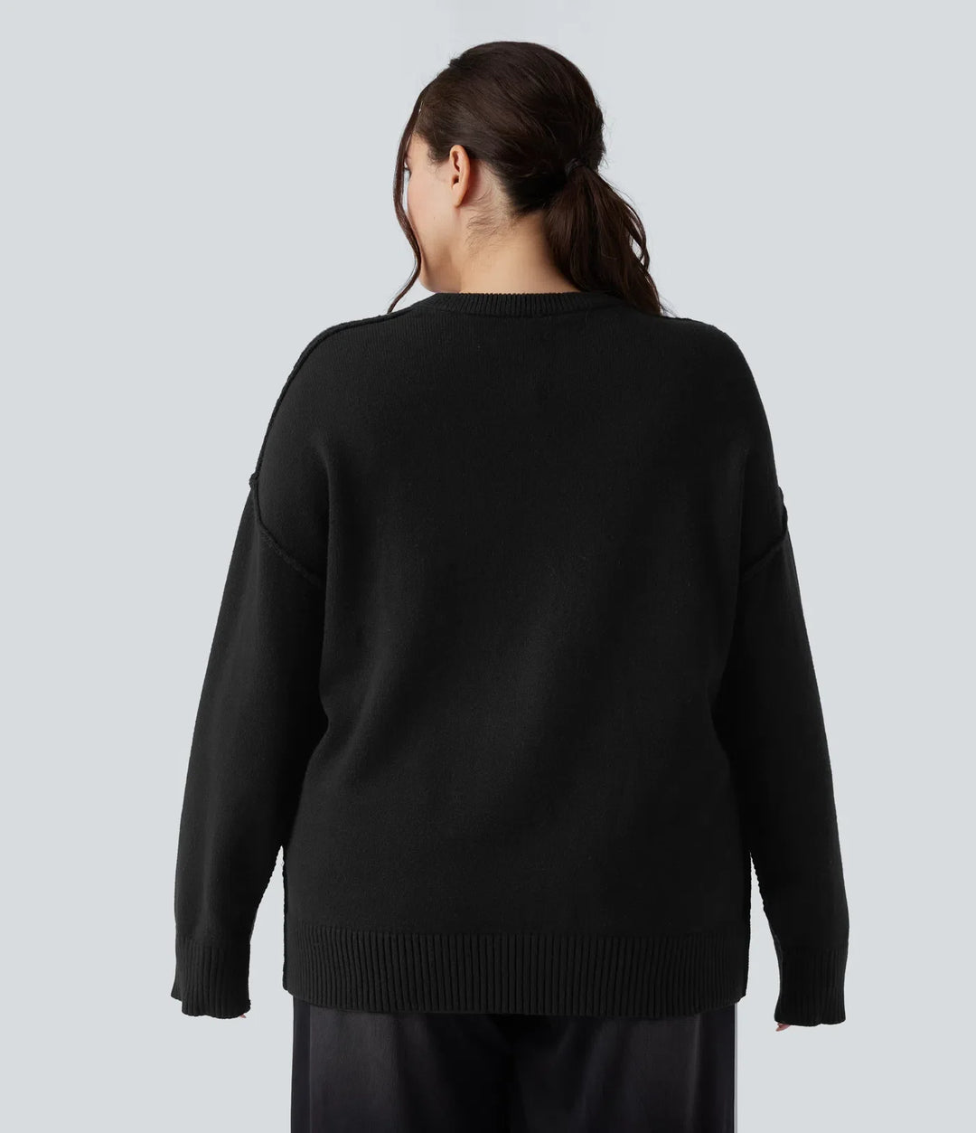 Z okrągłym dekoltem z opuszczonym ramieniem z długim rękawem na co dzień plus size sweter