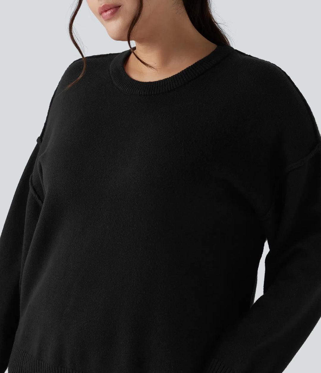 Z okrągłym dekoltem z opuszczonym ramieniem z długim rękawem na co dzień plus size sweter