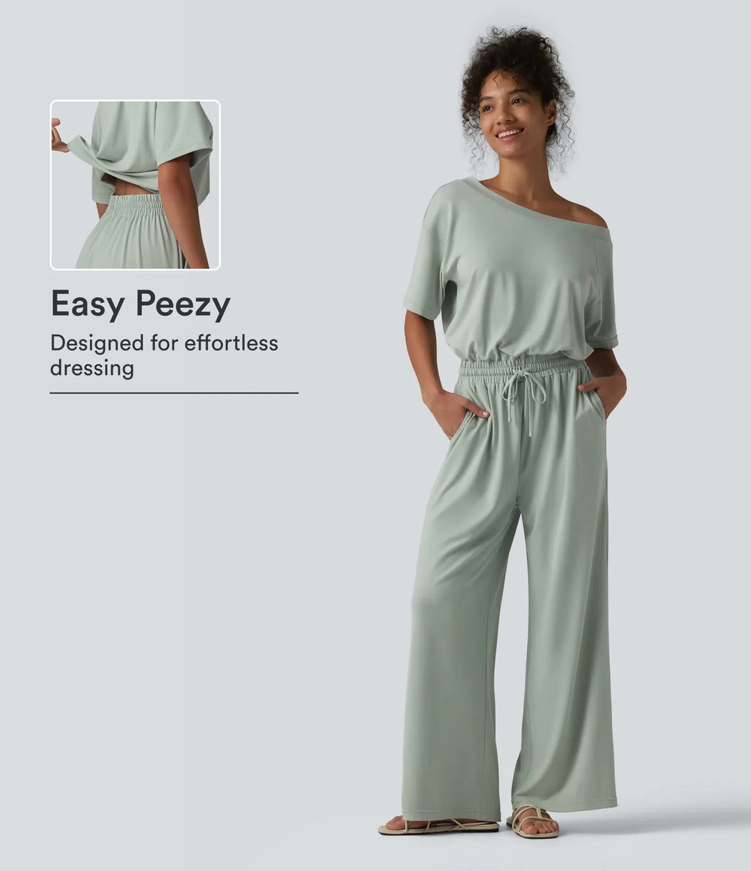 Z dekoltem łódka z krótkim rękawem ze sznurkiem baggy kombinezon na co dzień z kieszeniami – edycja Easy Peezy