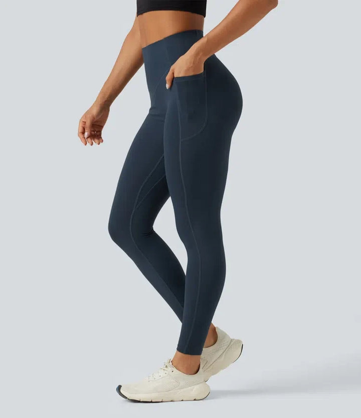 Milejka UltraSculpt z wysokim stanem marszczony unoszące pośladki modelujące brzuch modelujące legginsy treningowe z kieszeniami