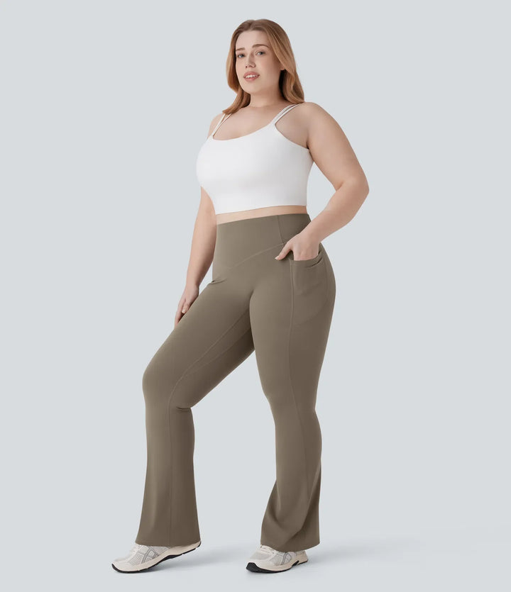 Milejka UltraSculpt z wysokim stanem marszczony unoszące pośladki modelujące brzuch kieszeń modelujące joga bootcut plus size legginsy