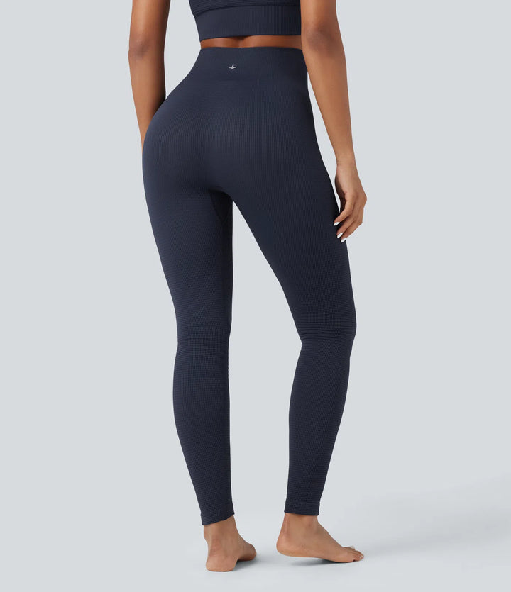 OneForm Bezszwowe gofrowane legginsy do jogi z wysokim stanem, długość 7/8
