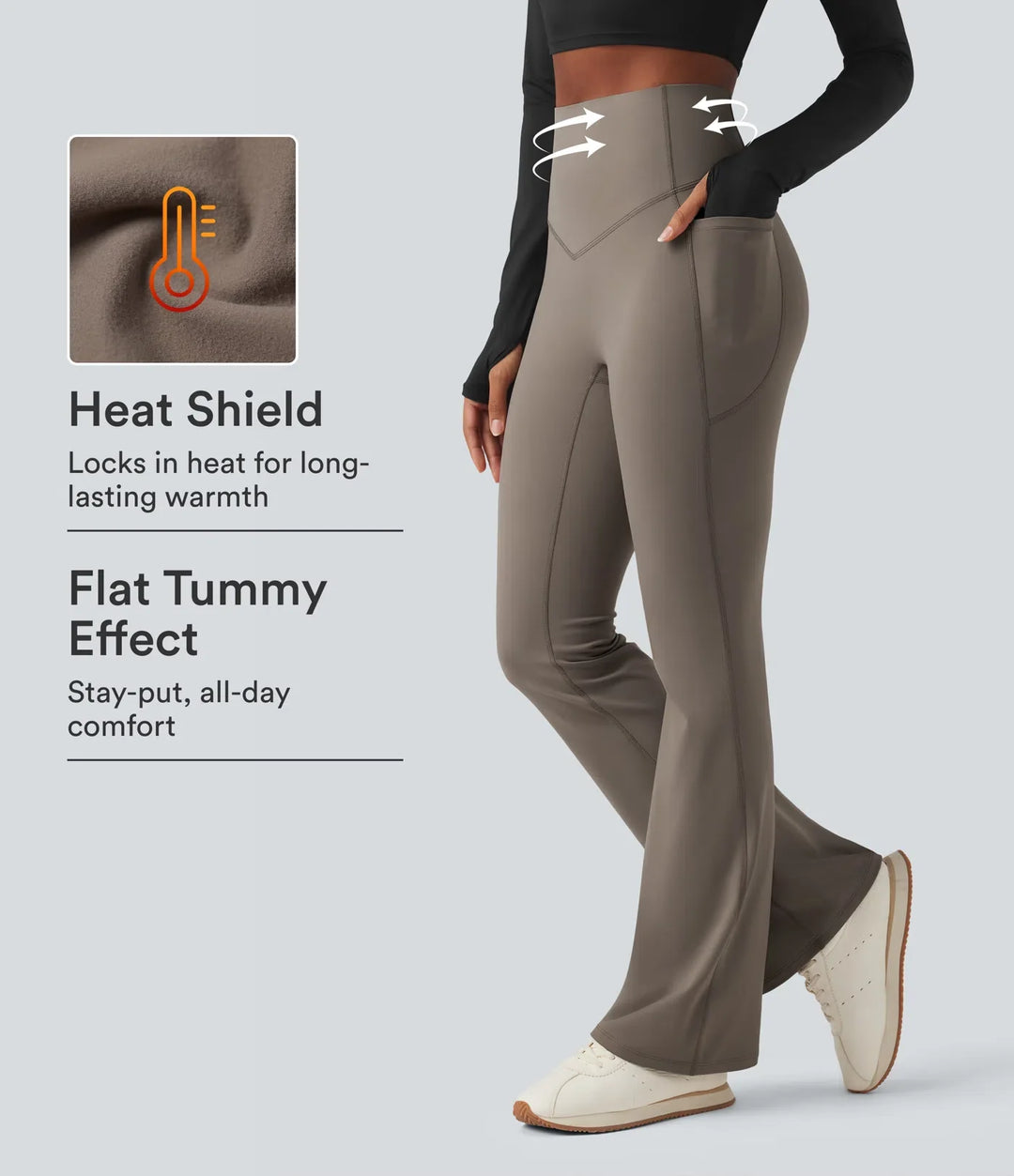 Milejka UltraSculpt ciepło z wysokim stanem modelujące brzuch polarowy modelujące joga legginsy bootcut z kieszeniami