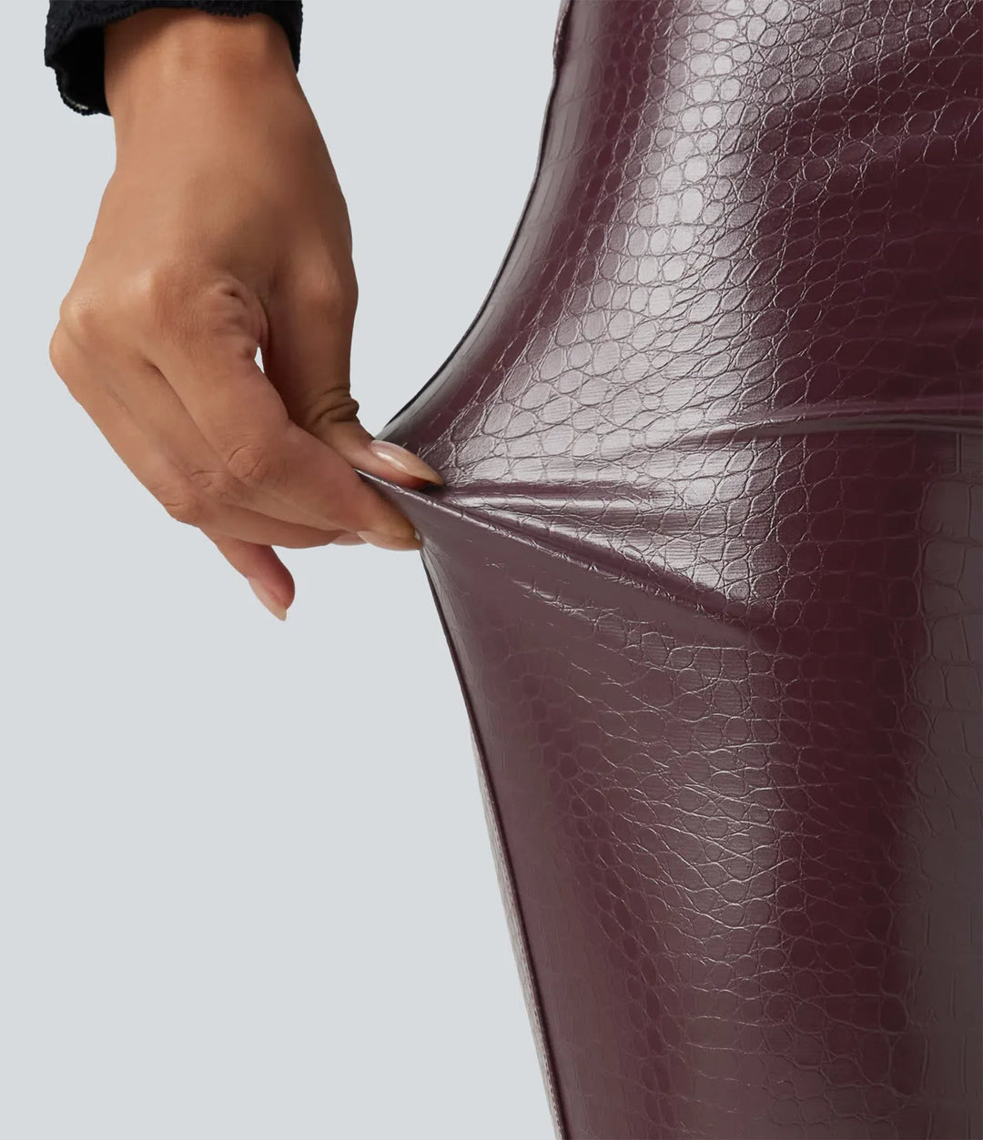 Z wysokim stanem wzór skóry węża print elastyczny PU polarowy legginsy na co dzień z kieszeniami