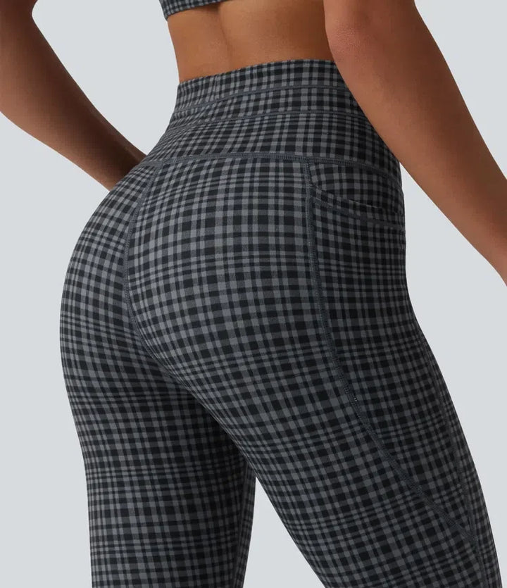 Milejka UltraSculpt Check w kratę print z wysokim stanem i sznurkiem legginsy do jogi z kieszeniami
