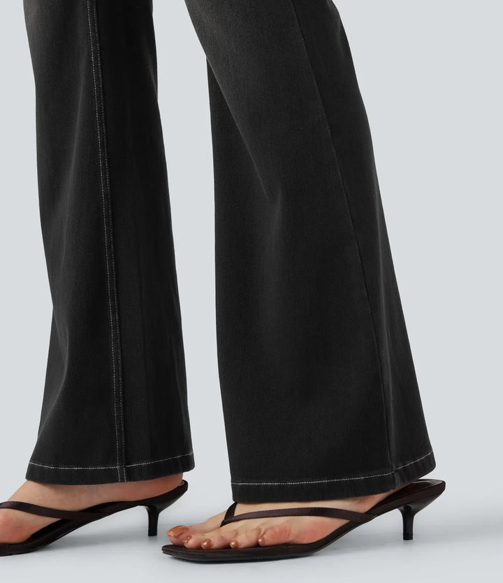 Milejka Flex z wysokim stanem modelujące brzuch unoszące pośladki denimowy na co dzień legginsy bootcut z kieszeniami