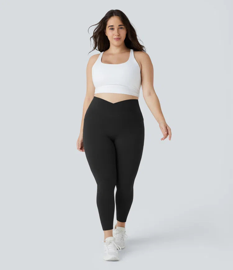 SoftlyZero legginsy z wysokim stanem, z krzyżowanym pasem, z kieszenią, gładkie, w rozmiarach plus, o pełnej długości