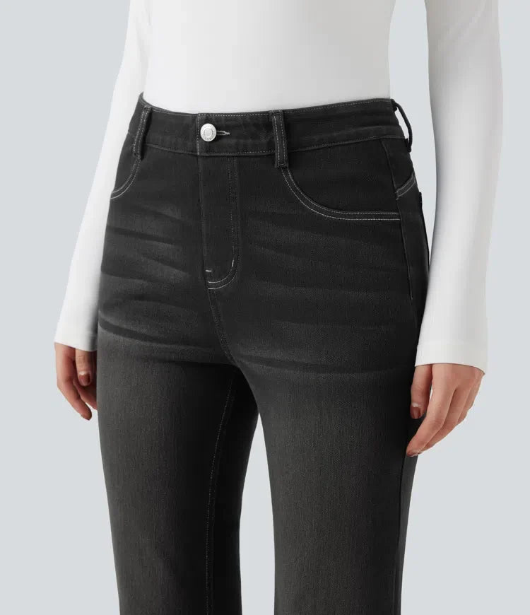 Milejka Flex z wysokim stanem modelujące brzuch unoszące pośladki denimowy na co dzień legginsy bootcut z kieszeniami