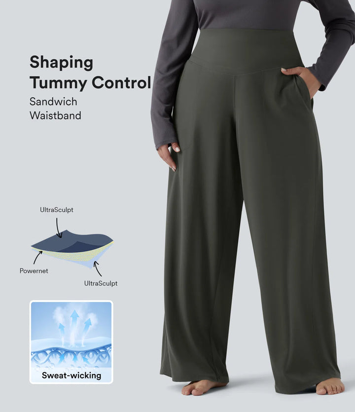 Halara UltraSculpt spodnie do jogi w rozmiarze plus size z wysokim stanem, kontrolą brzucha, prostą nogawką i kieszeniami