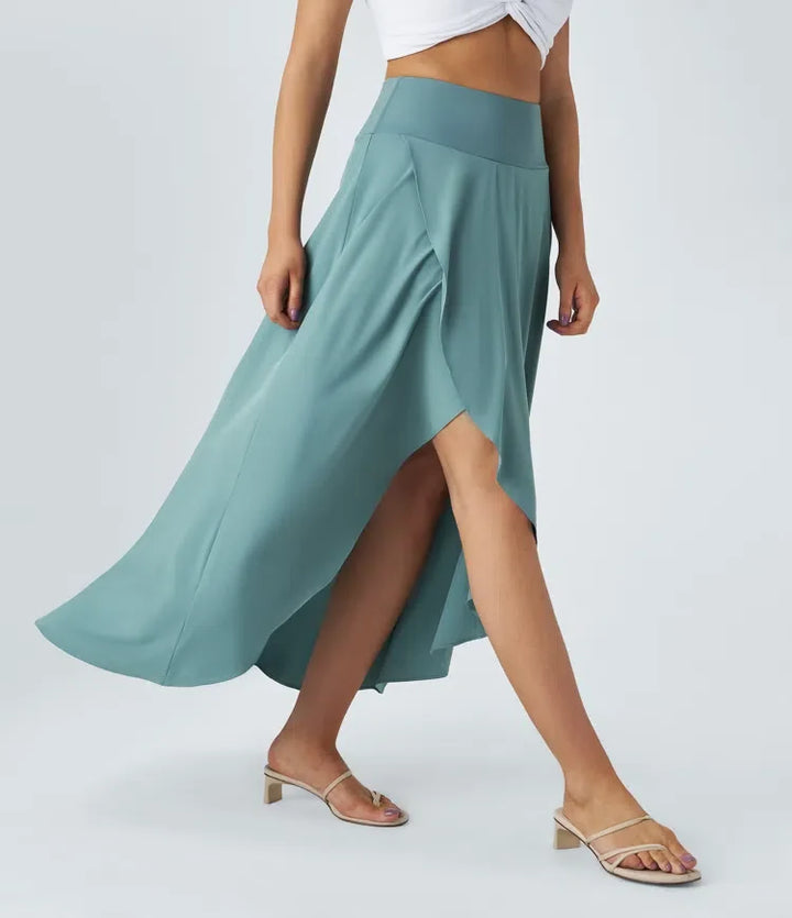 Breezeful z wysokim stanem High Low Ruffle 2-in-1 Flowy szybkoschnący na co dzień regularny spódnica maxi