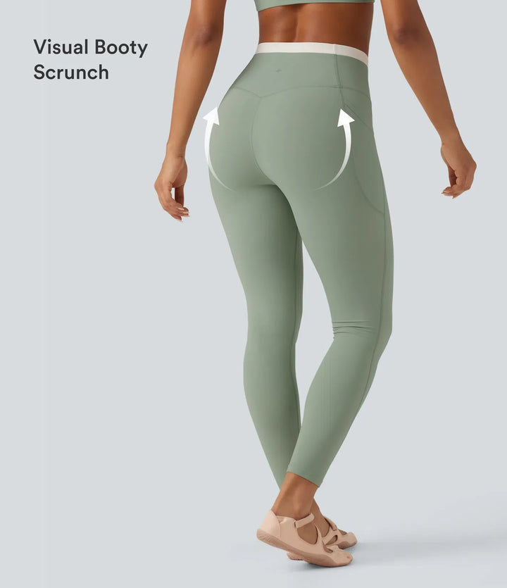 Milejka UltraSculpt z wysokim stanem modelujące brzuch kolor block skinny legginsy do jogi z kieszeniami
