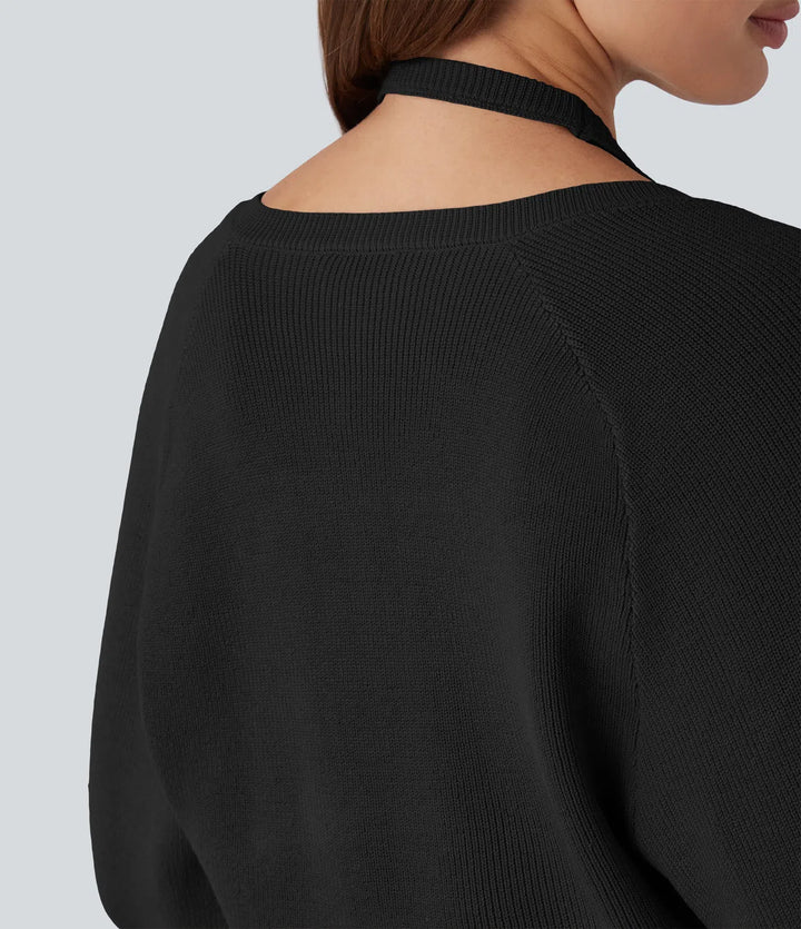 Halter z długim rękawem kopertowy 2-in-1 sweter na co dzień