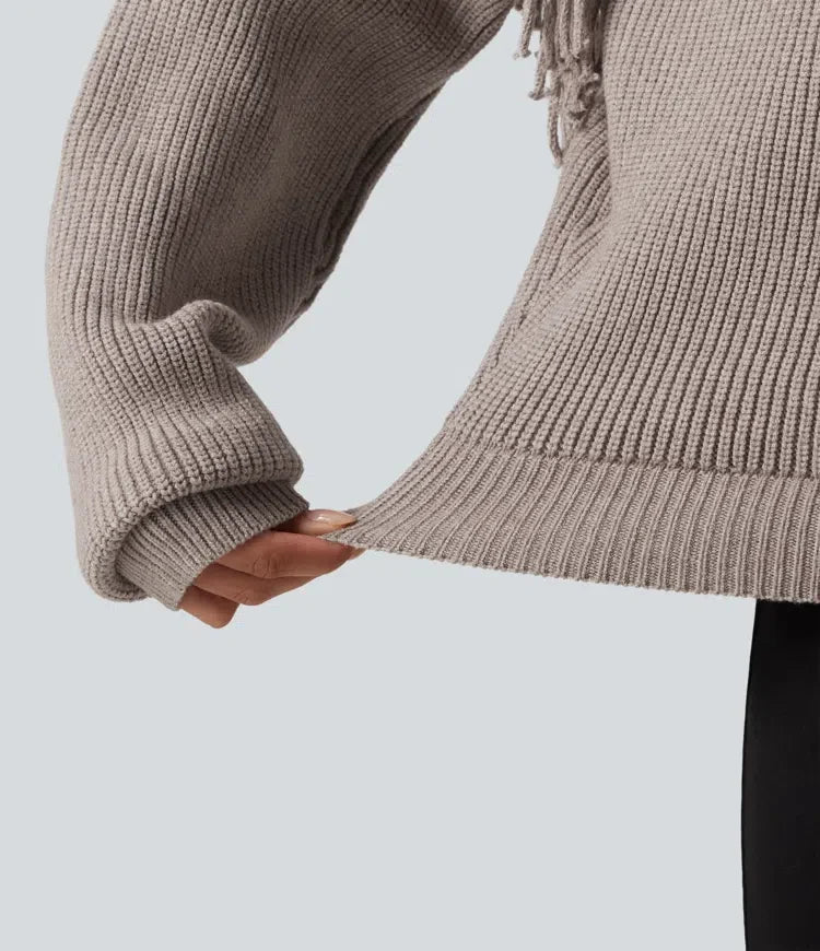 Z okrągłym dekoltem i długim rękawem frędzle sweter do pracy