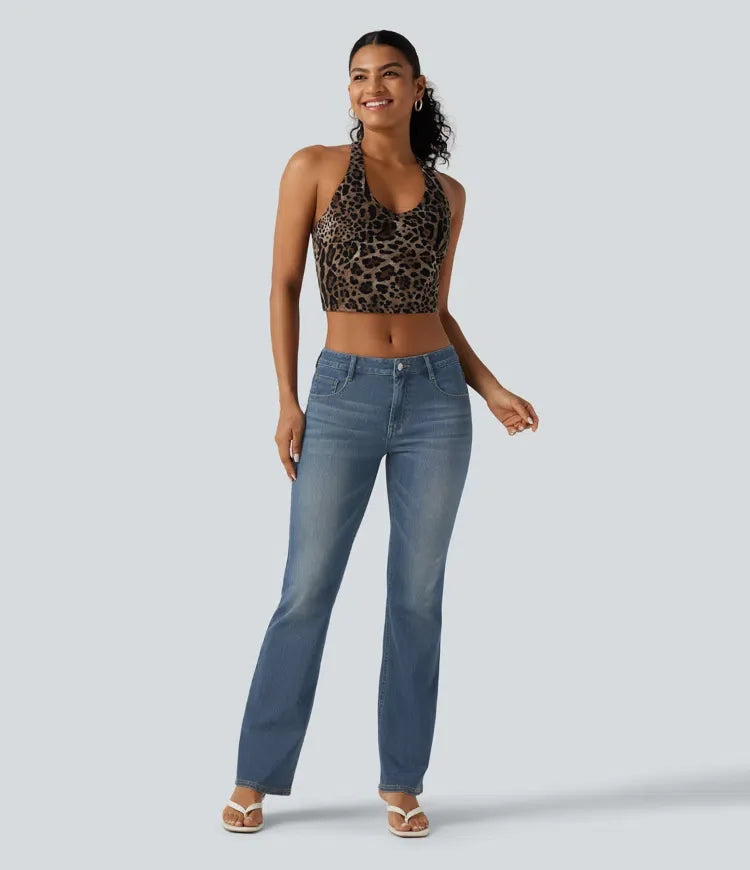 Milejka Flex z niskim stanem sprany bootcut jeansy na co dzień z kieszeniami