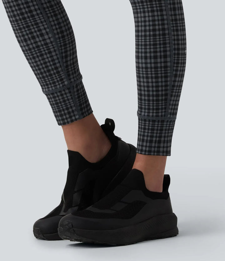 Milejka UltraSculpt Check w kratę print z wysokim stanem i sznurkiem legginsy do jogi z kieszeniami