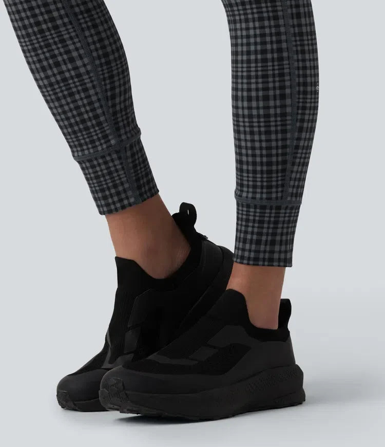 Milejka UltraSculpt Check w kratę print z wysokim stanem i sznurkiem legginsy do jogi z kieszeniami