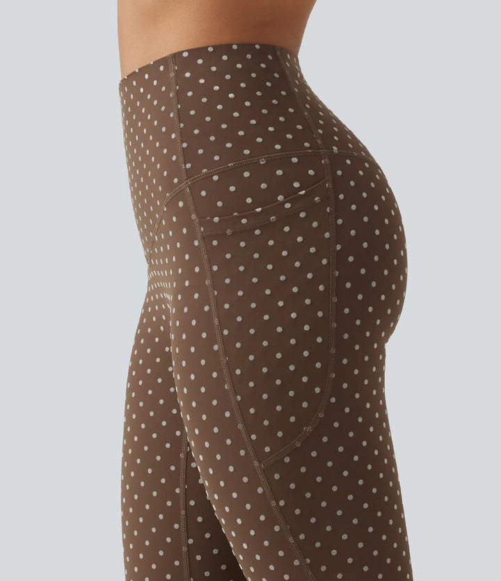 Halara UltraSculpt flockowane legginsy treningowe z wysokim stanem, modelujące brzuch, w groszki, z kieszeniami